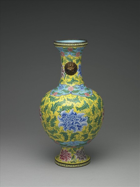 銅胎畫琺瑯獸面瓶