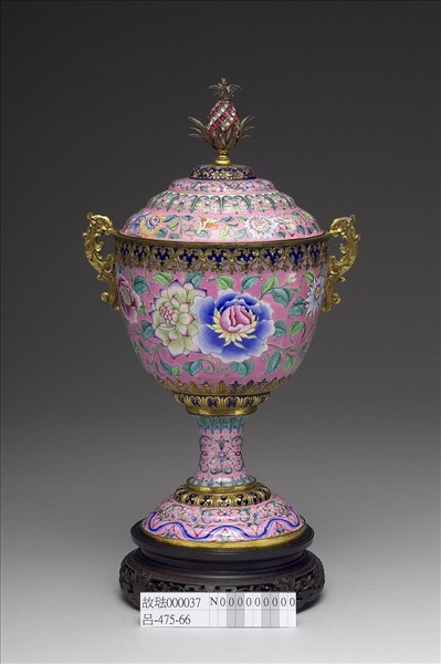 銅胎畫琺瑯花卉高足蓋杯