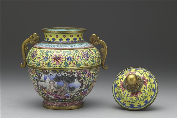 銅胎畫琺瑯西洋人物圖蓋罐