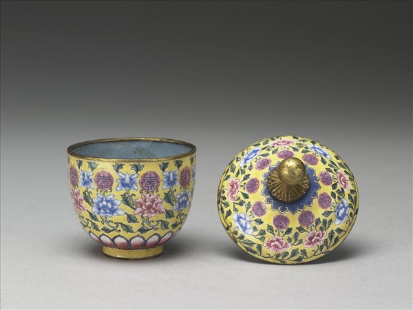 銅胎畫琺瑯花卉團壽紋蓋杯