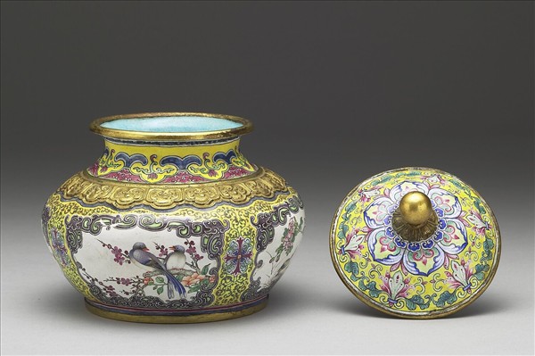 銅胎畫琺瑯花鳥圖蓋罐