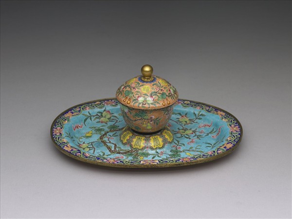 銅胎畫琺瑯粉橘地福壽杯