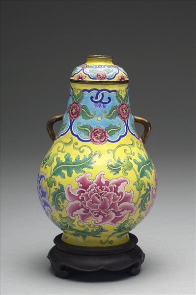 銅胎畫琺瑯雙耳蓋罐