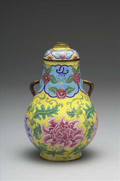 銅胎畫琺瑯雙耳蓋罐