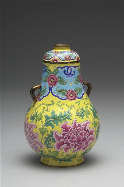 銅胎畫琺瑯雙耳蓋罐