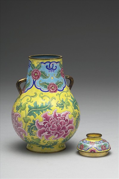 銅胎畫琺瑯雙耳蓋罐