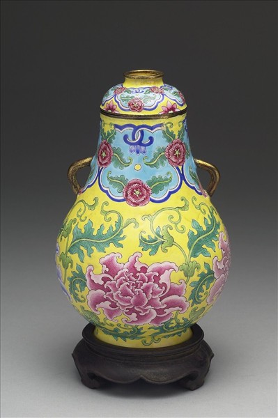 銅胎畫琺瑯雙耳蓋罐