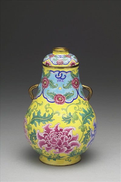 銅胎畫琺瑯雙耳蓋罐