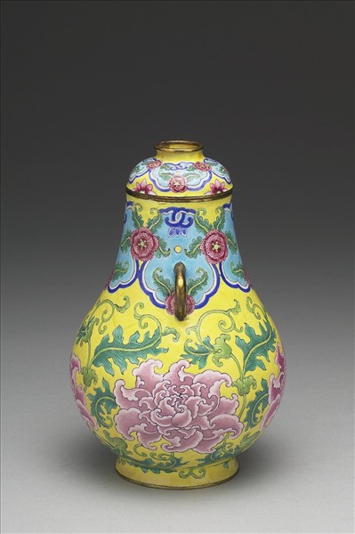 銅胎畫琺瑯雙耳蓋罐