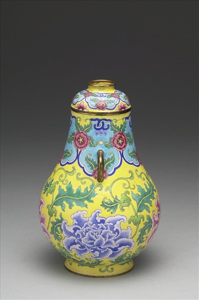 銅胎畫琺瑯雙耳蓋罐