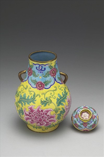 銅胎畫琺瑯雙耳蓋罐