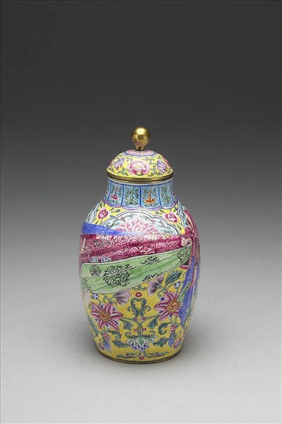 銅胎畫琺瑯包袱紋蓋罐