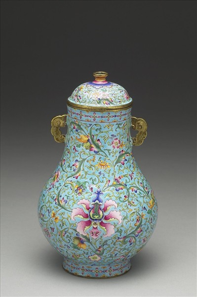 銅胎畫琺瑯雙耳蓋罐