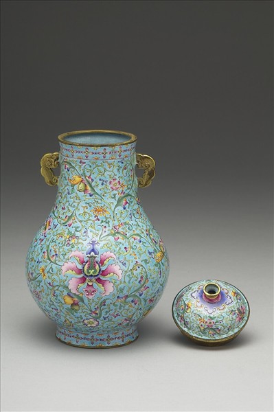 銅胎畫琺瑯雙耳蓋罐