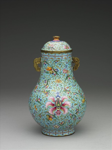 銅胎畫琺瑯雙耳蓋罐