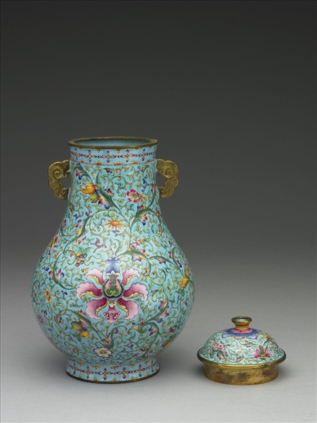 銅胎畫琺瑯雙耳蓋罐