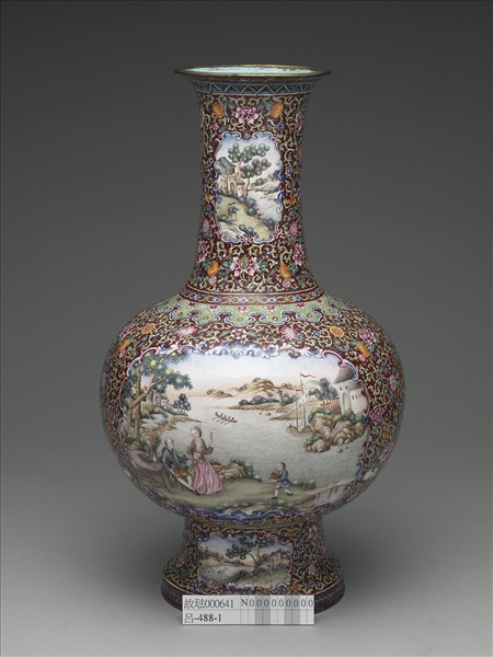 銅胎畫琺瑯西洋人物風景圖圓瓶