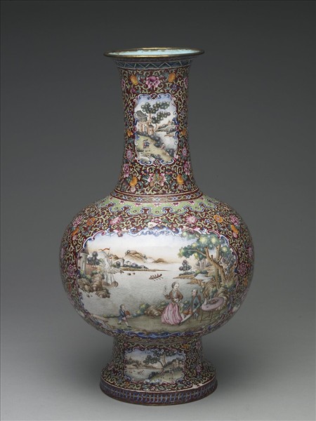 銅胎畫琺瑯西洋人物風景圖圓瓶