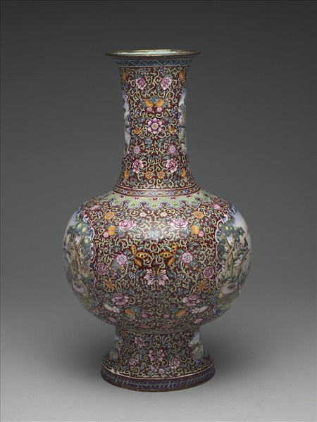 銅胎畫琺瑯西洋人物風景圖圓瓶