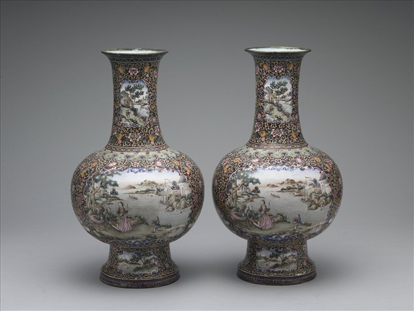 銅胎畫琺瑯西洋人物風景圖圓瓶