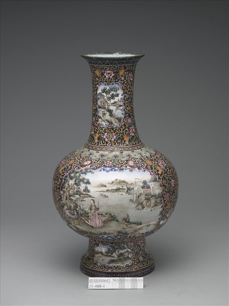 銅胎畫琺瑯西洋人物風景圖圓瓶