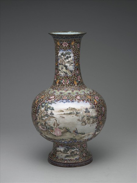 銅胎畫琺瑯西洋人物風景圖圓瓶