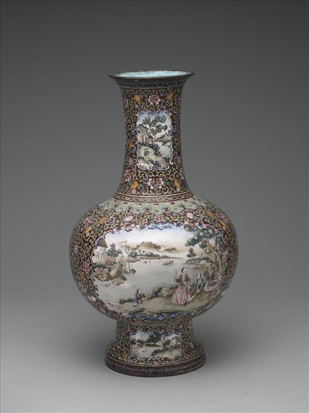 銅胎畫琺瑯西洋人物風景圖圓瓶