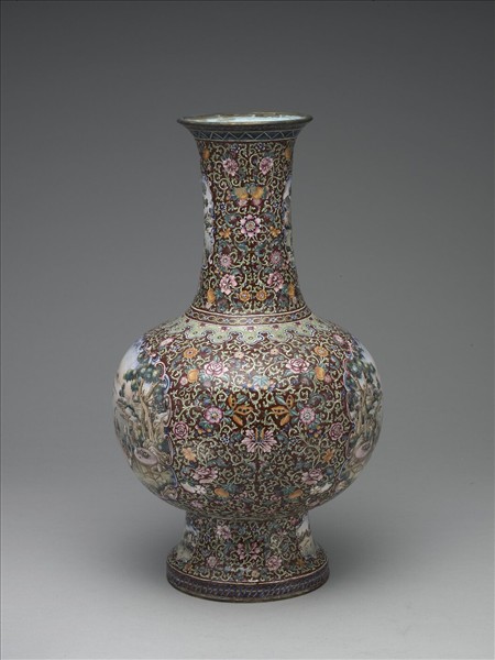 銅胎畫琺瑯西洋人物風景圖圓瓶