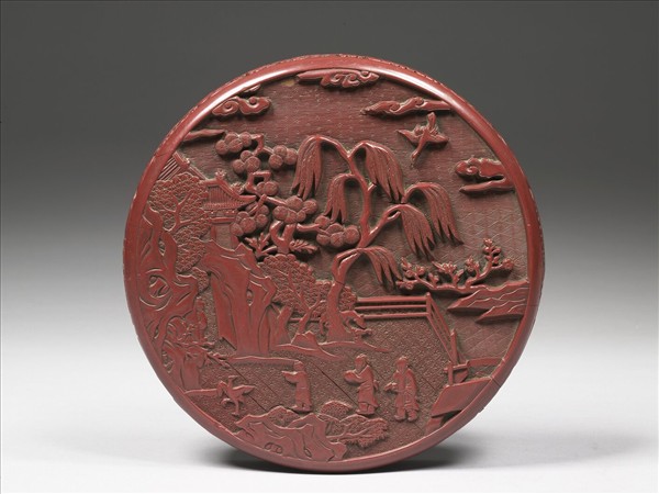 剔紅放鶴圖圓盒