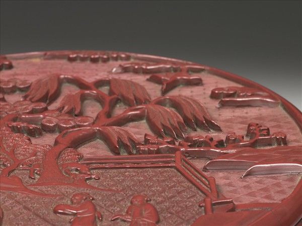 剔紅放鶴圖圓盒