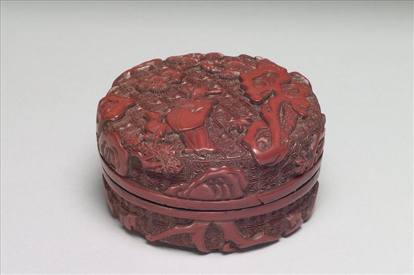 剔紅祿位高昇人物圓盒