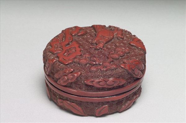 剔紅祿位高昇人物圓盒