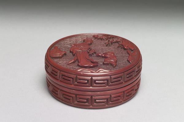 剔紅仕女戲童圓盒
