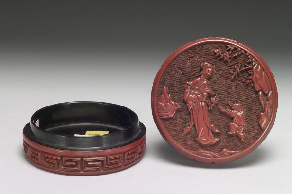 剔紅仕女戲童圓盒