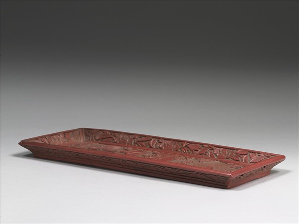 剔紅江岸人物長方盤