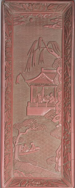 剔紅江岸人物長方盤