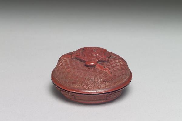 剔紅布袋彌勒人物圓盒