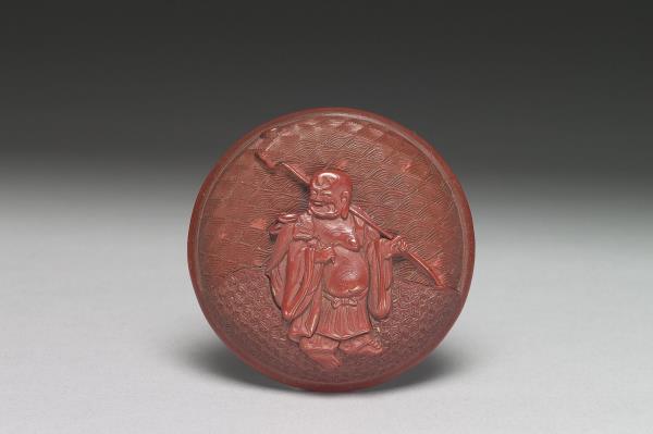 剔紅布袋彌勒人物圓盒