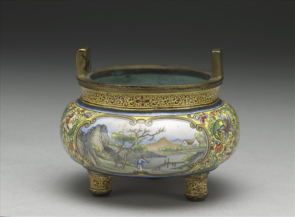 銅胎畫琺瑯山水人物圖爐
