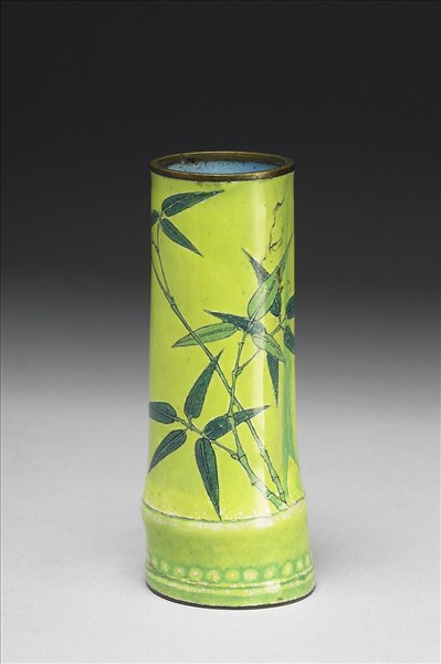 銅胎畫琺瑯綠竹瓶