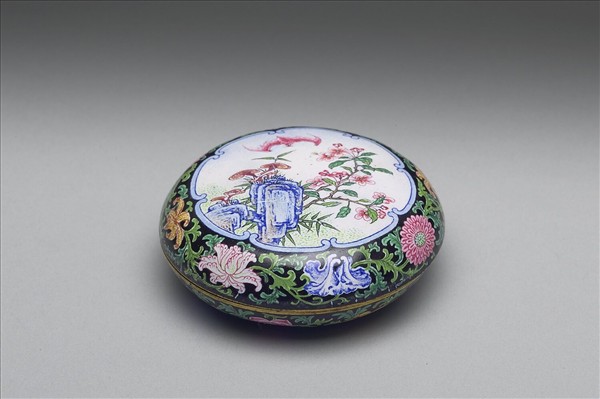 銅胎畫琺瑯福壽扁圓盒