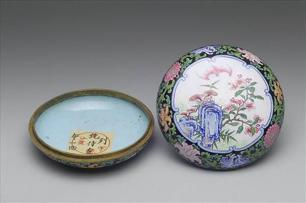 銅胎畫琺瑯福壽扁圓盒