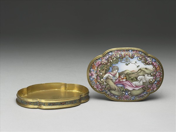 銅胎畫琺瑯海棠式盒