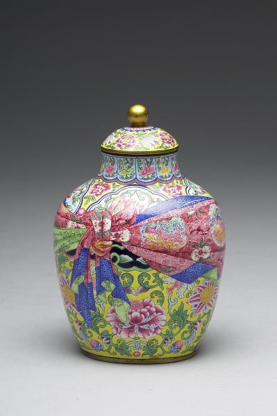 銅胎畫琺瑯包袱紋蓋罐