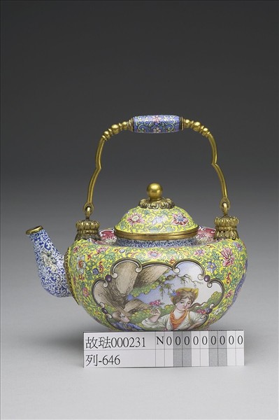 銅胎畫琺瑯西洋母子圖提梁壺