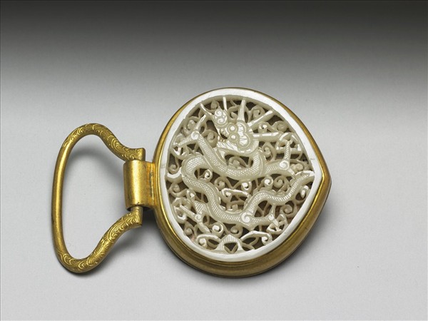 銅鎏金鑲雕玉鏤空雲龍紋帶環