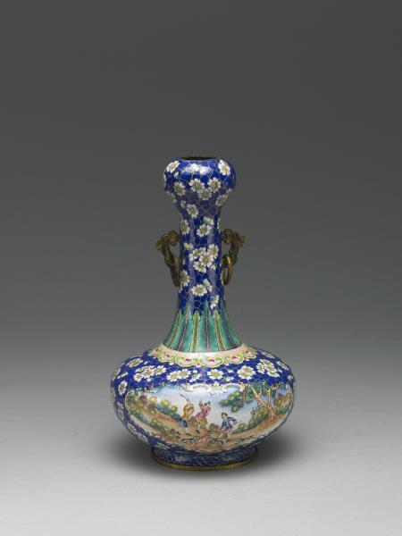 銅胎畫琺瑯雙耳蒜頭瓶