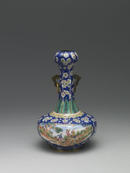 銅胎畫琺瑯雙耳蒜頭瓶