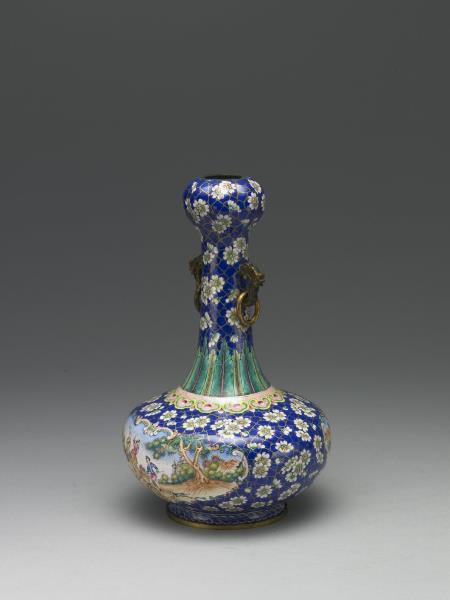 銅胎畫琺瑯雙耳蒜頭瓶