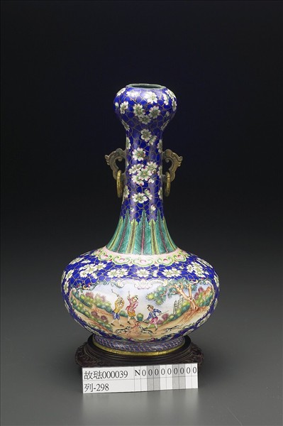 銅胎畫琺瑯雙耳蒜頭瓶